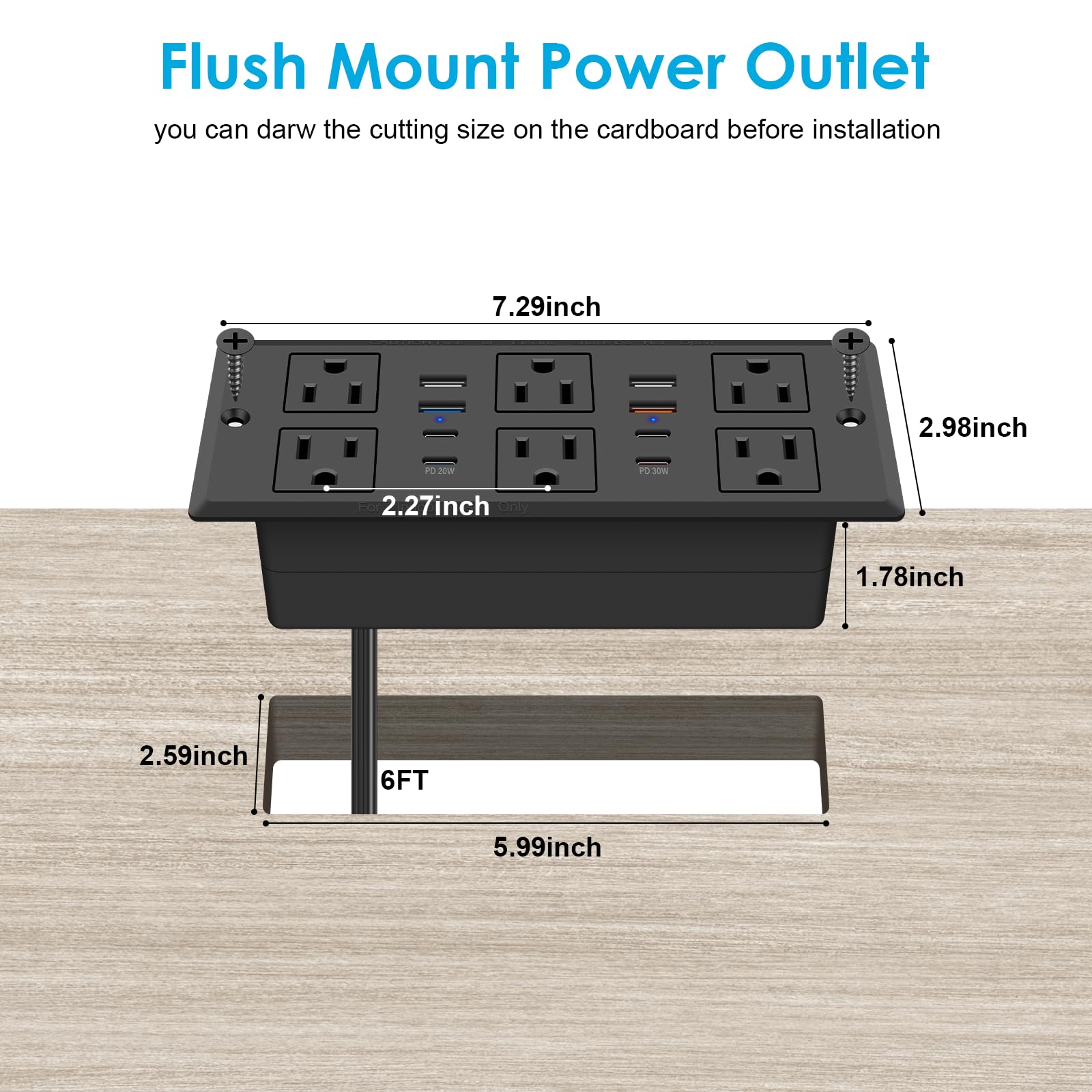 Recessed Power Strip with PD 30W Fast Charging