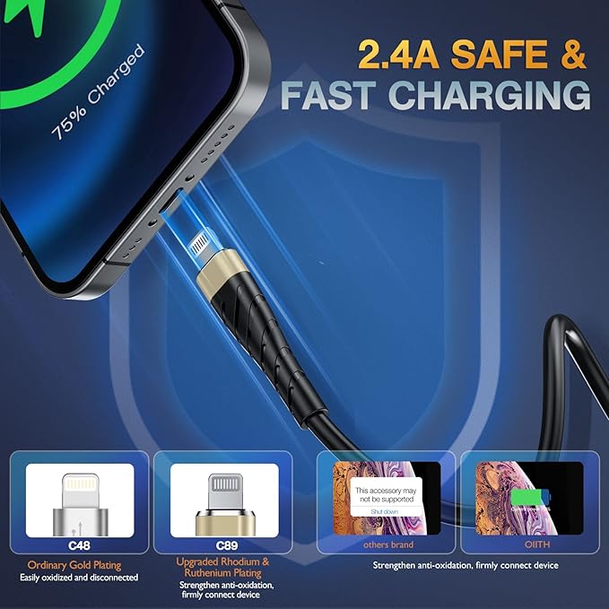 OIITH MFi Certified Short for iPhone Charger Cable 3 Pack 1 Ft, 12 inch for Lightning Charging Cord, Fast 2.4A for iPhone Data Cord Compatible with iPhone12/11/XS/Max/XR/X/8/8P/7P/6/iPad - Gold