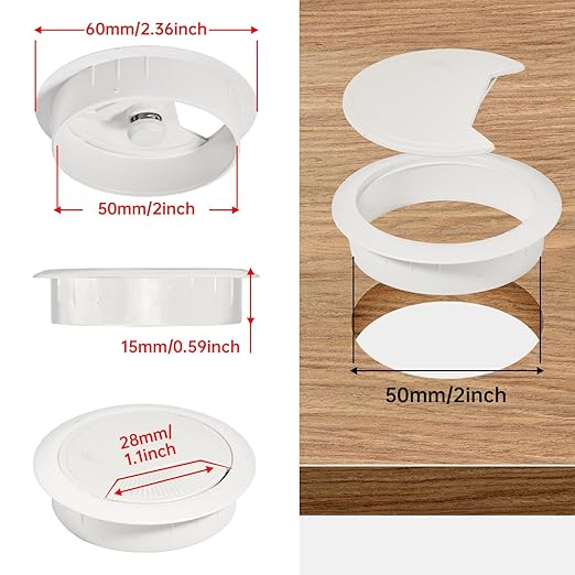 Desk Grommet 2 inch(50mm)8 Pcs, Desk Hole Grommet, Cable Grommet, Desk Hole Cover, Desk Cord Hole Cover, Desk Cable Hole Cover, Desk Wire Hole Insert, Furniture Hole Cover(White Grommet)