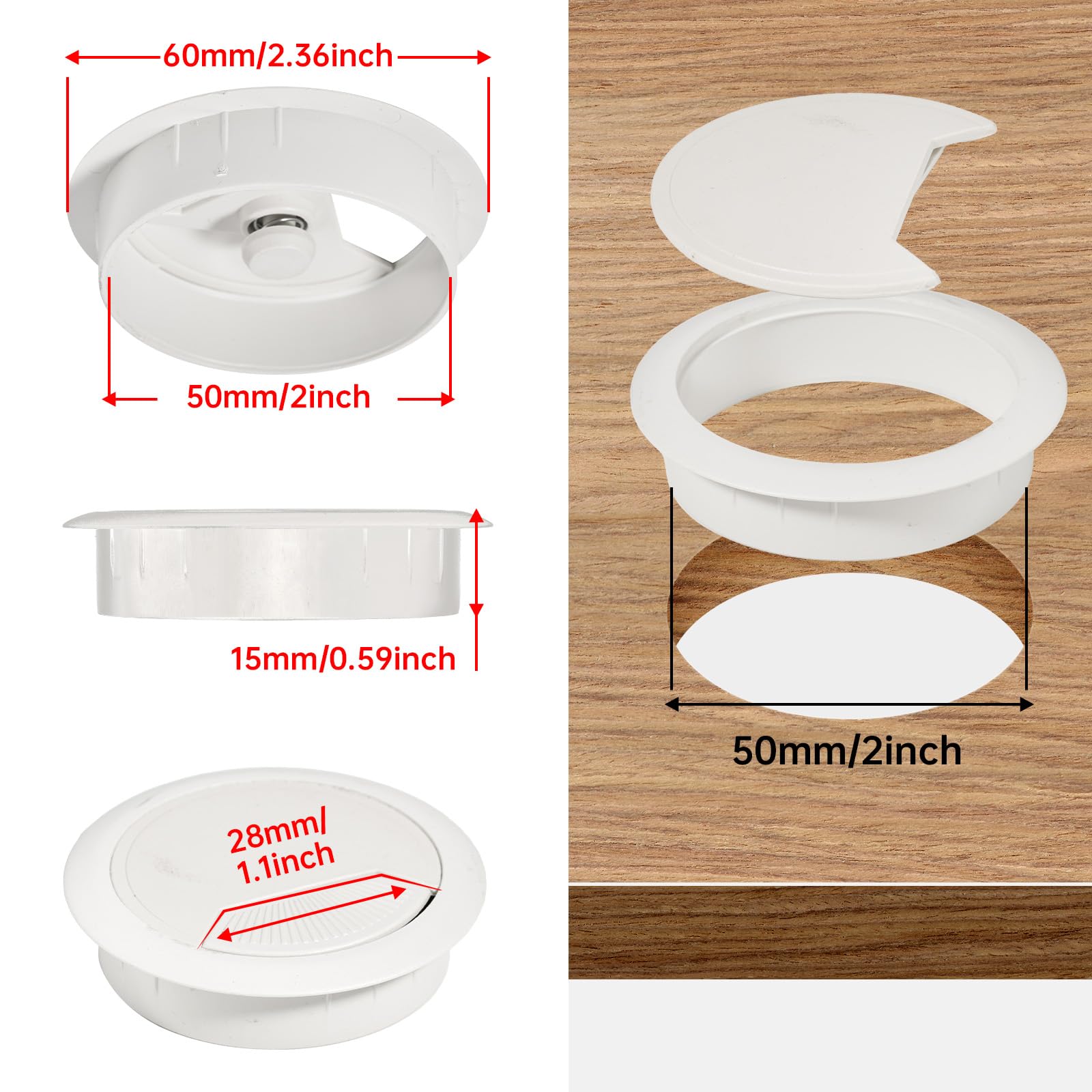 Desk Grommet 2 inch(50mm) 12 Pcs, Desk Hole Grommet, Cable Grommet, Desk Hole Cover, Desk Cord Hole Cover, Desk Cable Hole Cover with Hole Saw, Desk Wire Hole Insert, Furniture Hole Cover(White)