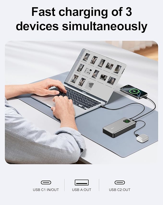65W Laptop Power Bank, 25000mAh 101W Total Fast Charging Portable Charger