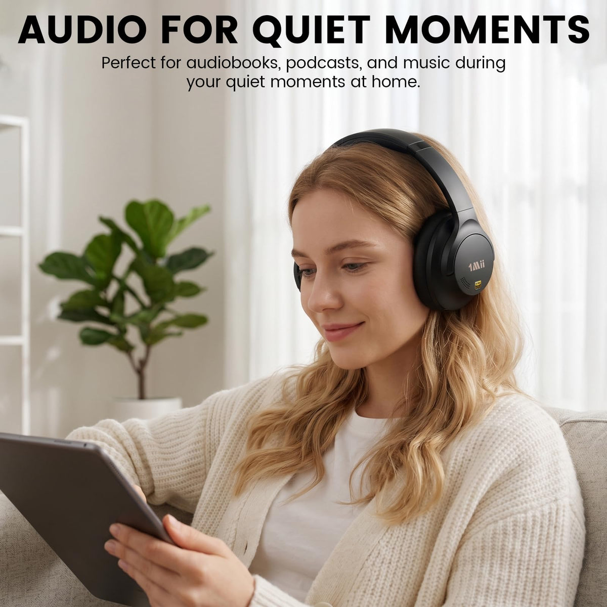 1Mii Y8+ Noise Cancelling Headphones for Gaming, Airplane & Travel, Black