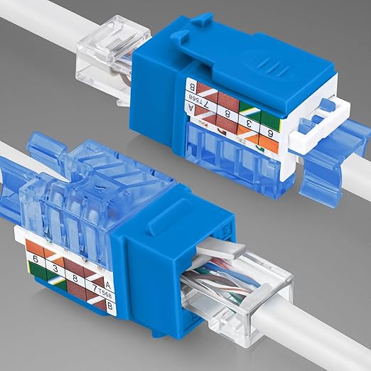 Everest 45° Angled RJ45 Cat5e Keystone Jacks 50-Pack in Blue - Slim Profile Female RJ45 Connectors - Cat 5e Keystone Jack - Compatible with 45° Angled Speed Termination Tool - 45Term (B0BL3GS7ZY)