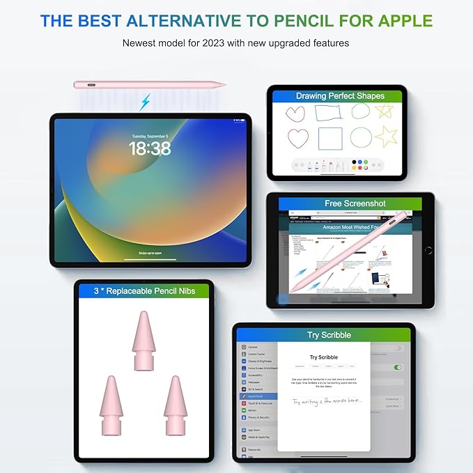 Charging, HATOKU Pencil for iPad with Tilt & Palm Rejection, Magnetic Stylus Pen for ipad Air M3/3/4/5, iPad mini 5/6, ipad 6/7/8/9/10/11 Gen, ipad Pro 11/12.9 (Pink)