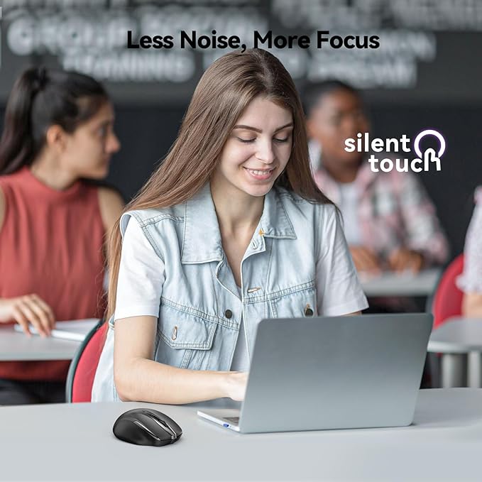 TECKNET Wireless Silent Mouse, Quiet Click, 2.4G Optical Cordless Mouse, 6 Adjustable 4000 DPI, Computer Mice for Laptop, Chromebook - Black