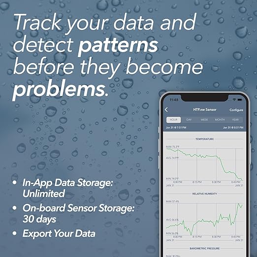 SensorPush HTP.xw Smart Temperature Sensor & Humidity Sensor - Bluetooth Thermometer, Barometer, & Hygrometer with App Monitoring - Premium Barometric Pressure Gauge, Temperature and Humidity Monitor