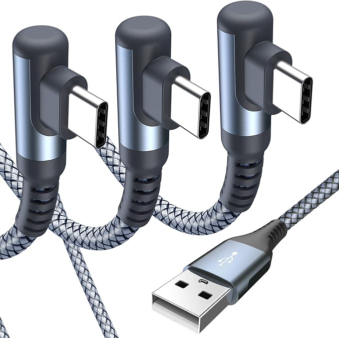 sweguard USB Type C Charger Cable Right Angle [3-Pack, 10FT+6.6FT+3.3FT] Nylon Braided Cord for iPhone 16 15 Pro Max Plus, Samsung Galaxy S25 S24 S23 S22 S21 S20 S10 Note Flip A54 A53, Pixel LG Moto