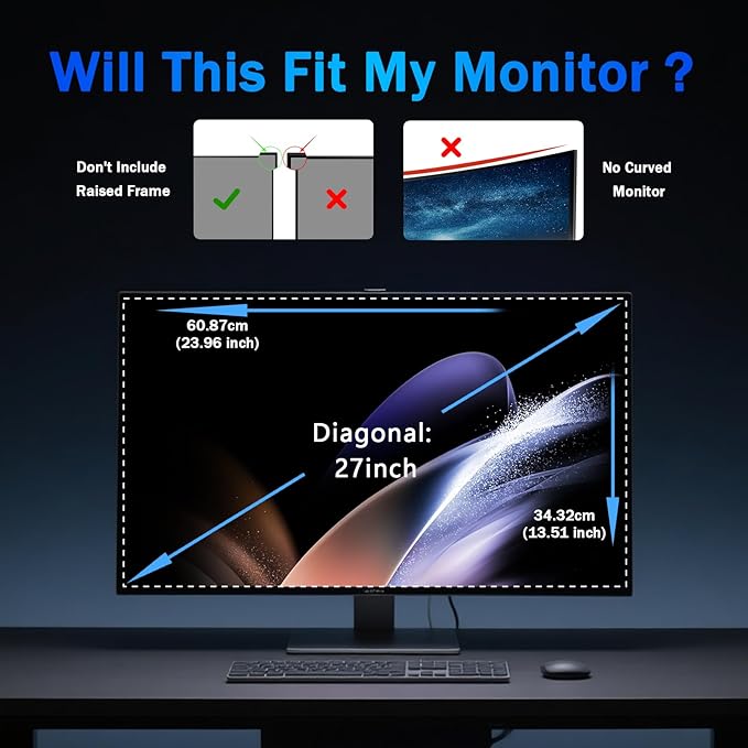 [2 Pack] Magnetic Computer Privacy Screen Filter 27 Inch for Frameless Monitor 16:9 Aspect Ratio, Removable Anti Glare Blue Light Protector, Double Sided Reversible Eye Care 27in Film