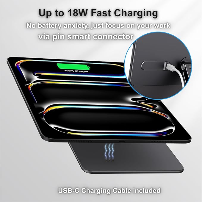 Magnetic iPad Pro M4 13-inch Stand with Wireless Charging 18W, 360° Rotating Aluminum Tablet Holder for iPad Pro M4 13-inch, Adjustable Desk Mount Series (M4-13inch)