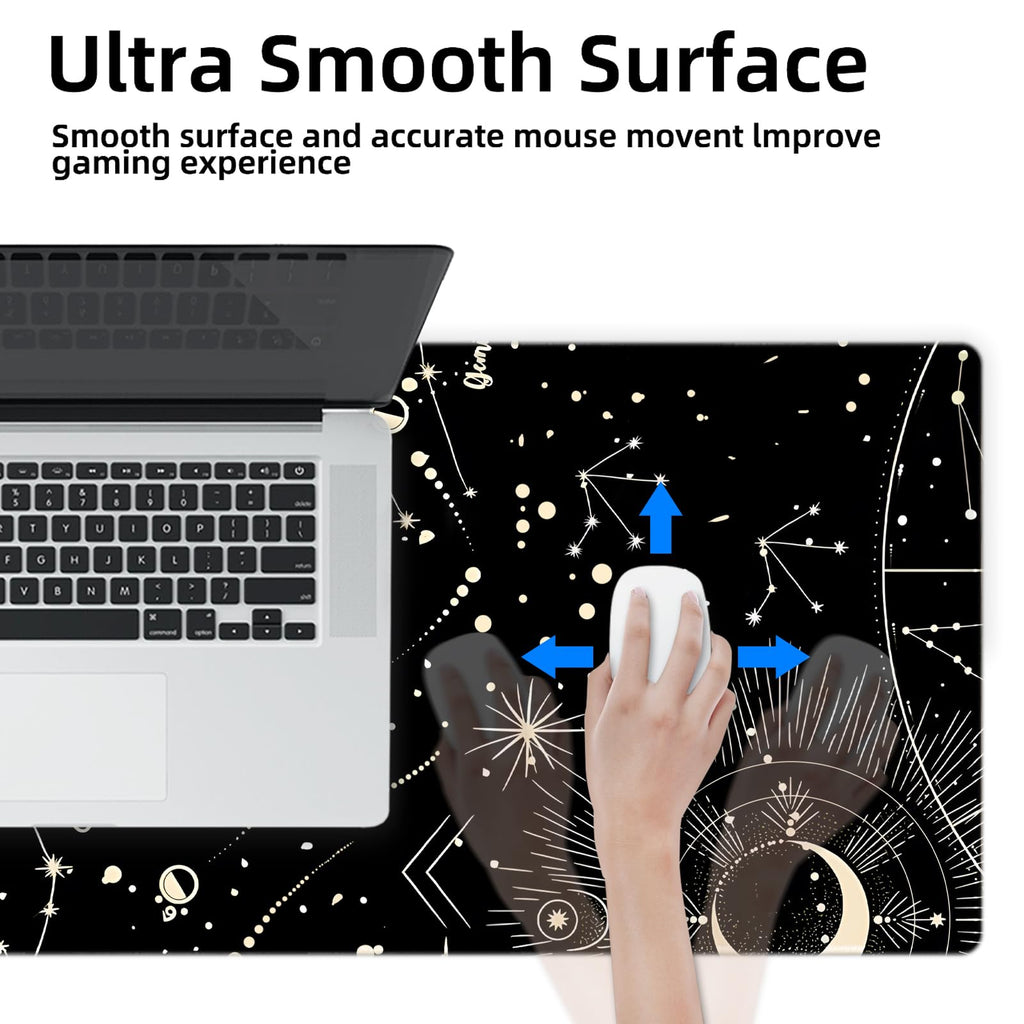Galdas Gaming Mouse Pad XXL XL Large Long Extended Big Mousepad Non-Slip Rubber Keyboard Desk Pad with Stitched Edges for Laptop Home Office (31.5x11.8x0.08 Inch) … (Black Moon)
