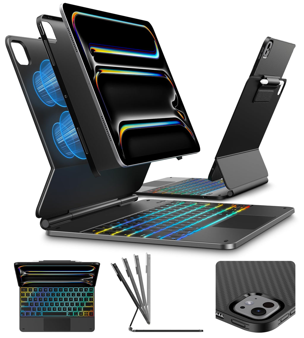 typecase Edge+ Keyboard Case for iPad Pro 13-inch (M5/M4) 2025/2024, Black Keyboard with Carbon Fiber Protective Case,Portrait & Typing Modes,Built-in Trackpad,11-Color Backlight,Magnetic Stand