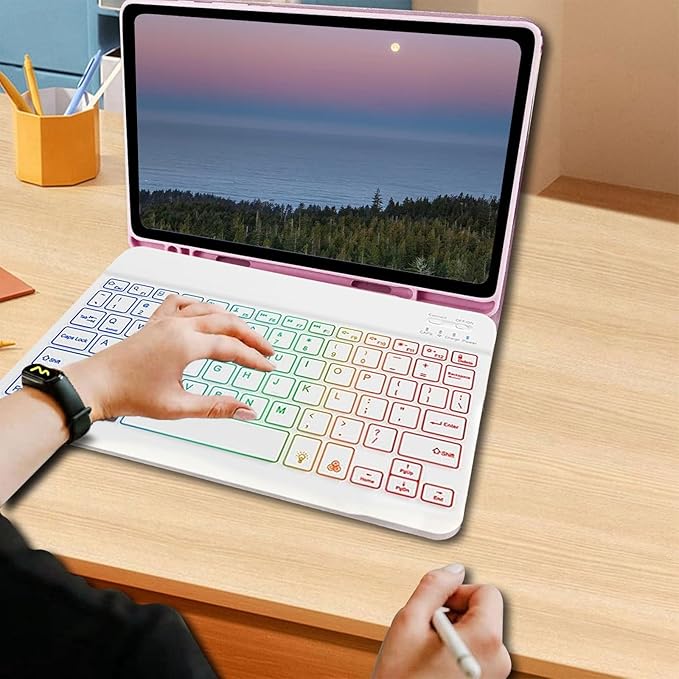 Keyboard Case for Samsung Galaxy Tab S10 FE / S9 FE 10.9 inch/Tab S9 / S8 / S7 11 inch - with 3 Color Backlit Mouse Detachable Keyboard Case