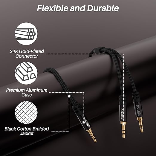 1/8 Inch TRS Stereo Y Splitter Cable 2FT, 3.5mm Male to 2-Male Y-Splitter Stereo Audio Cable, for Cell Phone PC Laptop, Speaker, Headphones, Suitable for Switching or Two Sets of Speakers