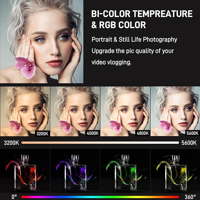 GVM 800D RGB LED Video Light, 2026 Upgraded Panel Light with Optical Len & 6X Brighter (19500 Lux/0.5m), 3200K-5600K Bi-Color, 20 Scene Modes & CRI97+, Studio Lights, Photography Lighting, 1-Pack