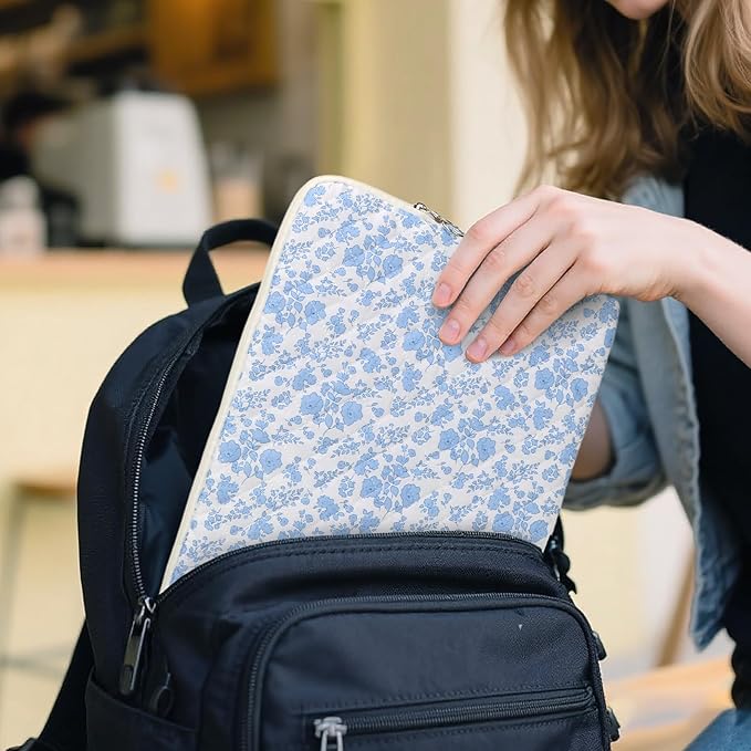 Puffy Laptop Sleeve 13-15.6 Inch Cute Quilted Laptop Protective Case Padded Floral Computer Sleeve for MacBook (B-Blue, 15 Inch)