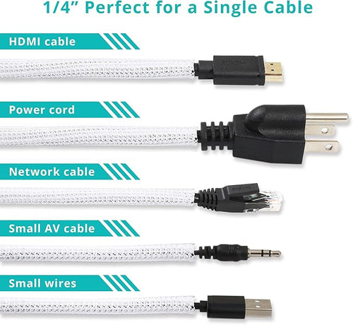 20ft 1/4 inch White Cable Sleeve