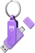 MOSDART 64GB USB3.1 Fast Speed C and A Dual Flash Drive, exFAT Memory Stick with Keychain and LED Indicator, for iPhone 15 and 16, Android Phone, iPad, MacBook, and Other Laptops, Purple
