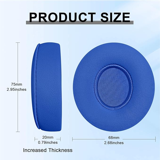 Replacement Ear Pads for Beats Solo 2 & Solo 3 Wireless On-Ear Headphones, Ear Cushions, Headset Earpads, Ear Cups Cover with Soft Protein Leather (Blue)
