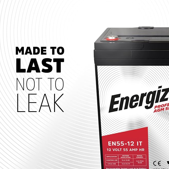 Energizer EN55-12IT, 12 Volt 55 Amp Hr, Long Lasting Sealed Lead Acid AGM Rechargeable Battery Ideal for Use in Electric Scooters, Wheelchairs, Emergency Lighting, Backup Power, and More