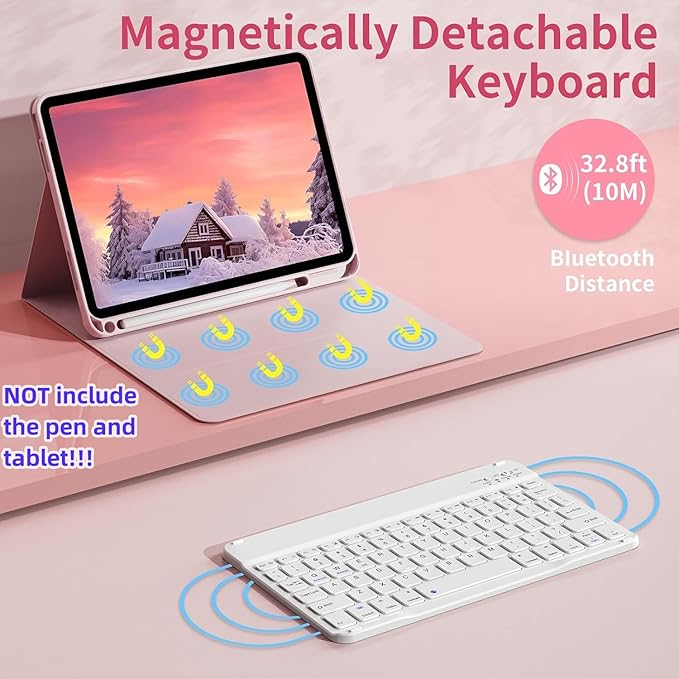 Keyboard Case for Galaxy Tab S6 Lite 10.4 Inch 2024/2022/2020, Slim Lightweight 7 Color Rainbow Backlight Detachable Magnetic Bluetooth Keyboard Cover with S Pen Holder,Mint Green