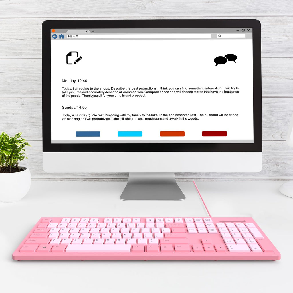 Wired Keyboard, Ultra-Thin USB Wired Computer Keyboard, Low-Profile Keys, Spill-Resistant, Multimedia Keys, Compatible with Windows, Mac, Chrome, Linux, and Android-Rose Pink