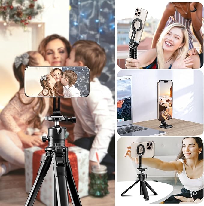 elitehood Aluminum Magsafe iPhone Tripod Mount with Arca Port, Magnetic Phone Mount for Tripod with 1/4" 3/8" Screw Adapter, Cell Phone Holder Stand for Video Recording Live Streaming Vlogging
