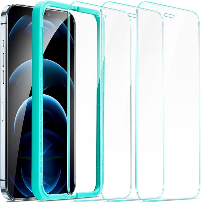 ESR 3 Pack for iPhone 12 Pro Max Screen Protector, 9H Hardness Tempered Glass Scratch Resistant with Easy Installation Frame compatible with iPhone 12 Pro Max 6.7", Case-Friendly