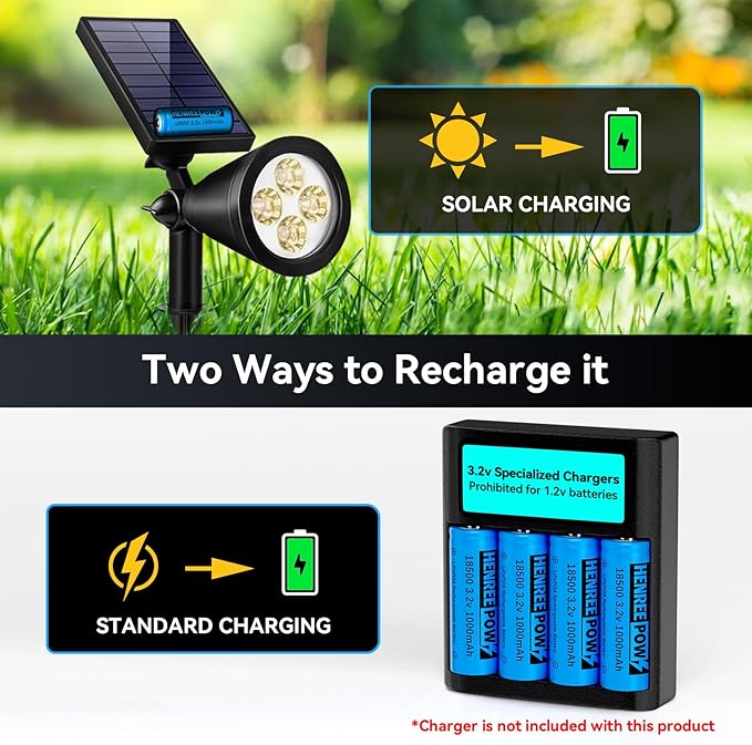 Henreepow 18500 3.2v LiFePo4 Rechargeable Battery, 3.2v LiFePo4 Rechargeable Battery 1000mAh for Outdoor Garden Solar Lights, Flashlight (18500-3.2v-6Pack)