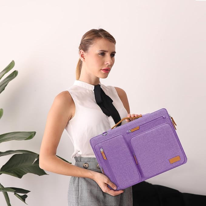 MOSISO 360 Protective Laptop Shoulder Bag,15 inch Computer Bag Compatible with MacBook Air M4 M3 M2/Pro A1990 A1707, Dell XPS Plus,Side Open Messenger Bag with 4 Zipper Pockets&Handle, Lilac