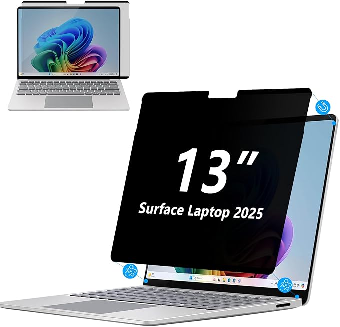 Adeway Magnetic Privacy Screen for Surface Laptop 13 inch (2025), Anti-Glare, 30° Side View Protection, Washable & Reusable Privacy Filter, Bubble-Free Installation