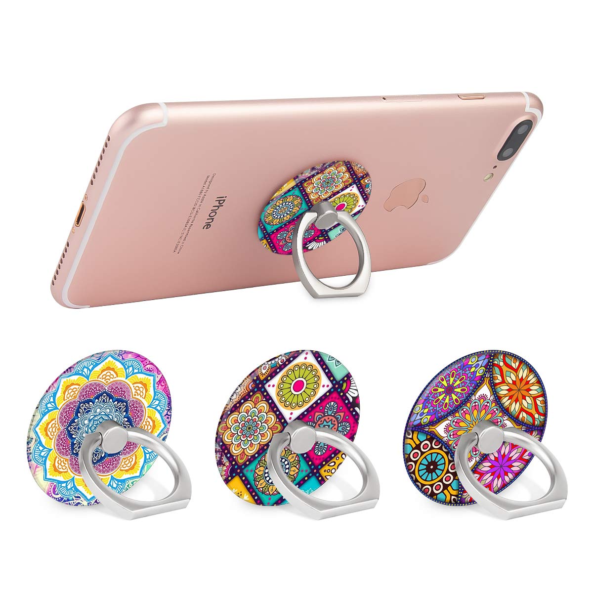 Bonoma Cell Phone Ring Holder Stand,3- Pack Colorful Mandala