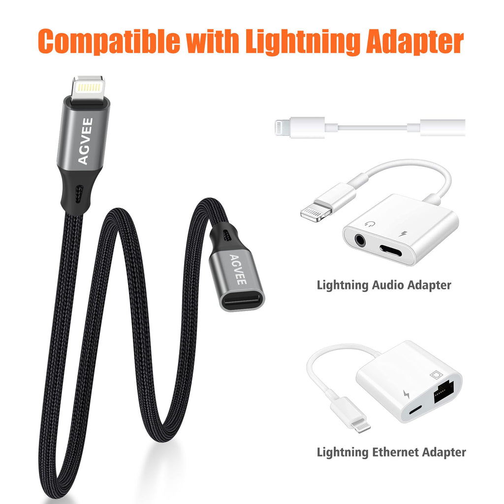 AGVEE 4 inch Lightning Extension Cable