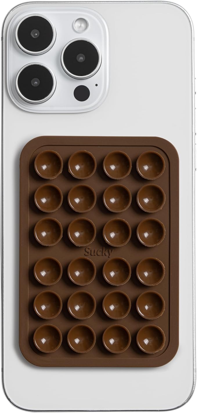 SUCKY Silicone Suction Phone Case Adhesive Mount - Anti-Slip Holder, Hands-Free Fidget Toy, Phone Accessory for iPhone and Android - Sticky Grip for Selfies, Videos, and Tiktok - Mocha Brown