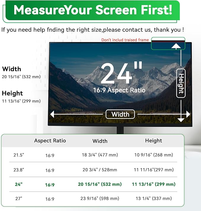 [2 Pack] Magnetic 24 Inch Computer Anti Blue Light Screen Protector for 16:9 Aspect Ratio Widescreen Monitor, Hanging Eye Protection Anti-Glare Light Screen Protector, Removable 24 in Protective Film
