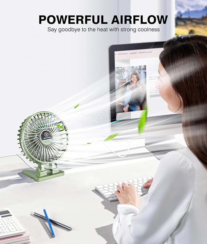 JZCreater USB Desk Fan, Mini Fan Portable, 3 Speeds Desktop Table Cooling Fans, Plug in Power Fans, Rotation Strong Wind, Quiet Personal Small Fan for Home Desktop Office Travel Bedroom, Army Green