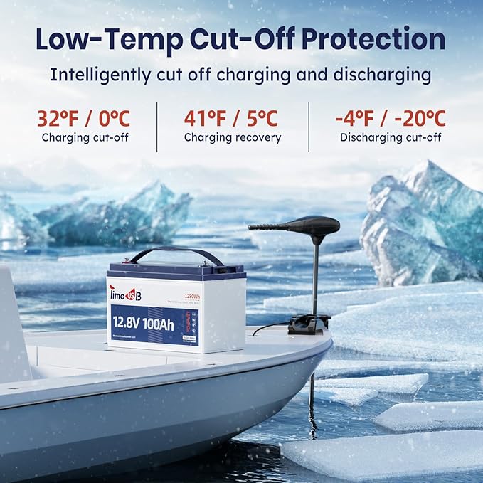 12.8V 100Ah TM LiFePO4 Battery with Low-temp Protection, Timeusb Group 31 Lithium Battery, Up to 15000 Deep Cycles Battery for Trolling Motor, RV, Solar, Travel Trailer, Energy Storage- Off Grid