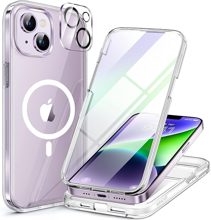 Miracase for iPhone 16 Case 6.1'', [Bubble Free] Full-Body Bumper Phone case with Built-in Full Glass Screen &Camera Control,No Gap,Compatible with MagSafe,Drop Proof 16 Cover