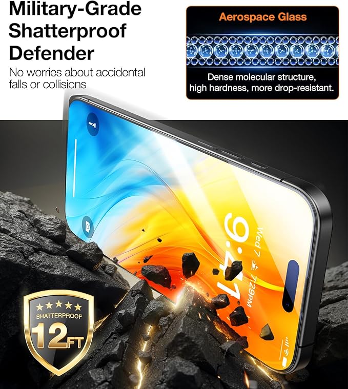 TORRAS Military-Grade Shatterproof for iPhone 16 Pro Screen Protector [9H+ Aerospace Tempered Glass＆ One-Step Installation] Full Coverage Fit Bubble Free Top-Notch Protection, 2 Pack, GlassGo X