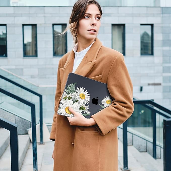 Compatible with MacBook Air 15 inch Case, M4 A3241/M3 A3114/M2 A2941 (Released 2025 to 2023), Hard Shell, Keyboard Cover, Screen Protector, Webcam Cover & Type-C Adapter, Daisies