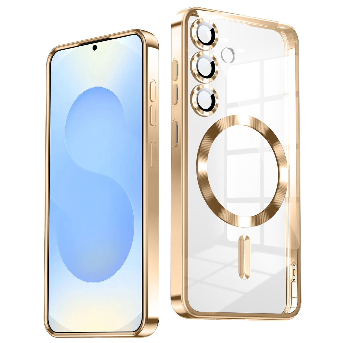 TOBOVON Slim Thin for Samsung Galaxy S25 Case 6.2'', Compatible with MagSafe, Built-in Camera Lens Protector, Shockproof Protective Phone Case, Soft Electroplated Clear Phone Cover, Black