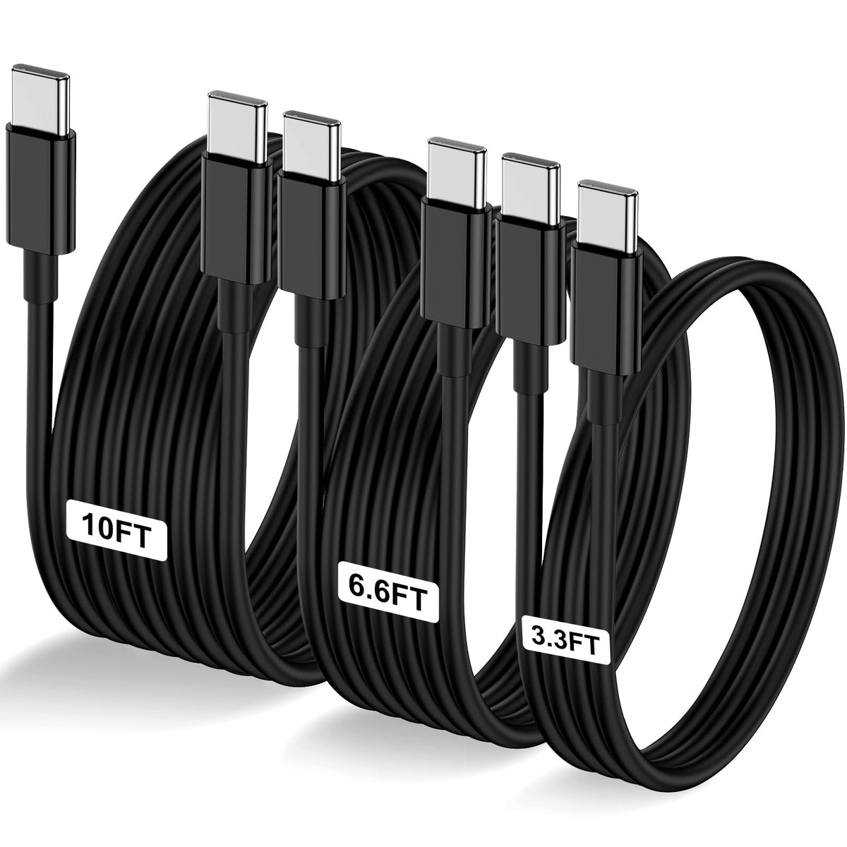 LOFPYE 3-Pack 10FT 60W USB C to USB C Cable, Type C to Type C Cable,Fast Charging Cable for iPhone 16 15 Pro Plus Pro Max，for Galaxy S24 S23, for iPad Pro/Air, for MacBook Pro/Air and More