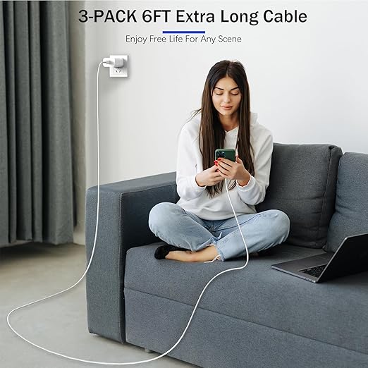 【Apple MFi Certified】Fast Charger iPhone,Fast i Phone Charging Cord 3Pack iPhone Charger Fast Charging Plug Block 6FT USB C to Lightning Cable for iPhone 14/14 Pro Max/Plus/13 Mini/12/11/XR/XS,AirPods
