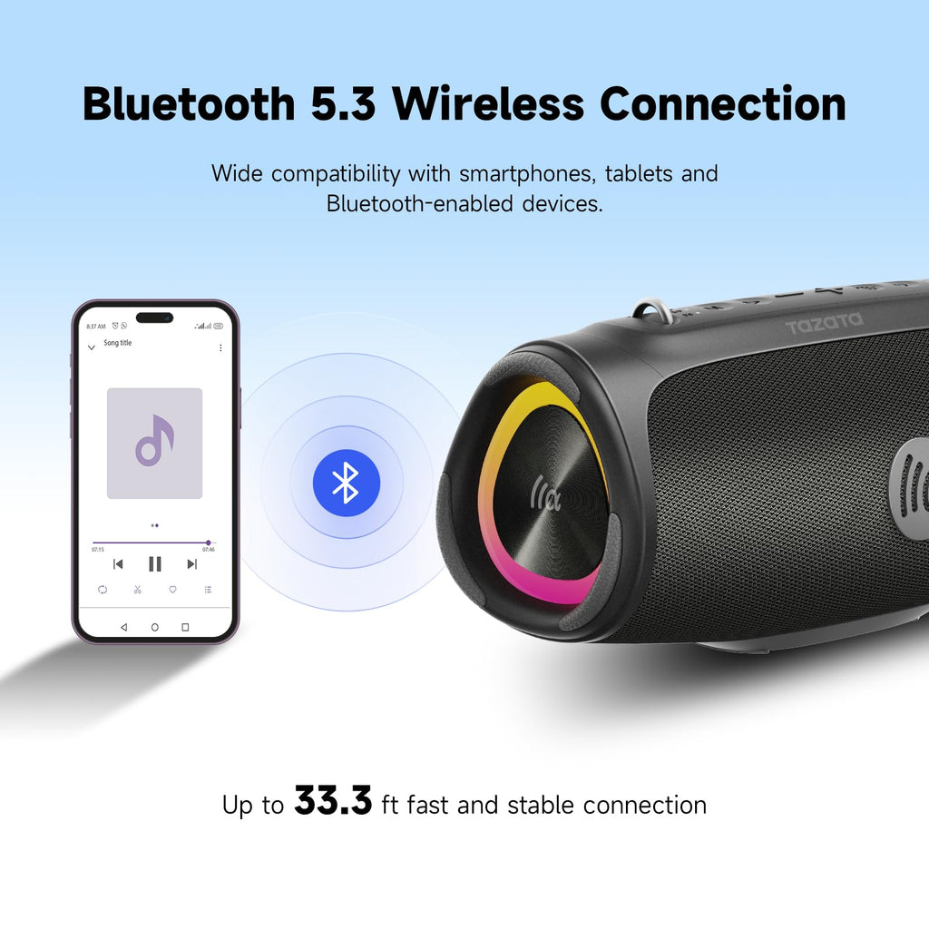 TAZATA Bluetooth Speaker Wireless, 90W Peak Loud Boombox Outdoor Speakers