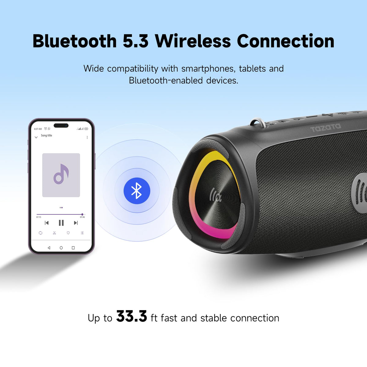 TAZATA Bluetooth Speaker Wireless, 90W Peak Loud Boombox Outdoor Speakers