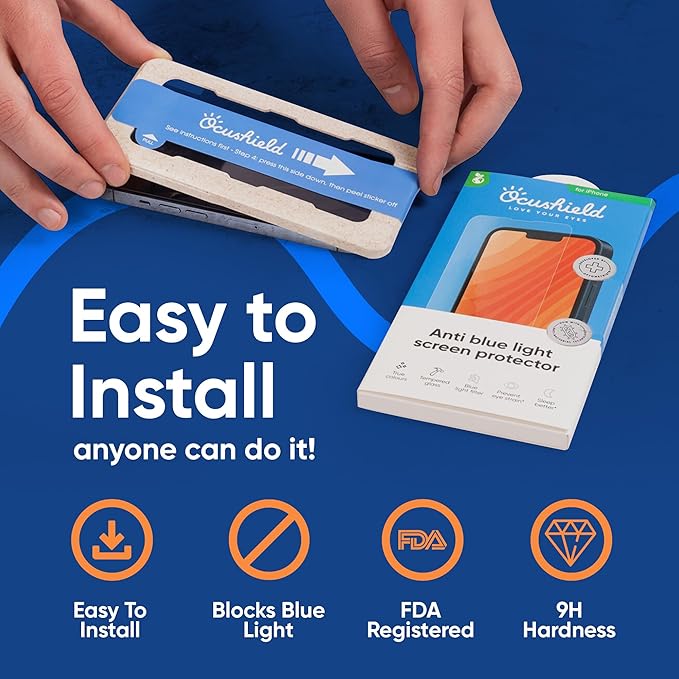 Ocushield Anti Blue Light Tempered Glass Screen Protector for iPhone 11 Pro/X/XS - Protect Your Eyes, Reduce Migraines & Improve Sleep