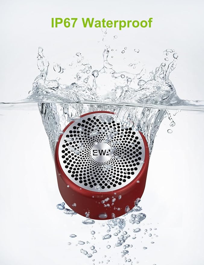 EWA Travel Case Packed, A106 Pro Portable Bluetooth Speaker with Custom Bass Radiator, Brief Design, IP67 Waterproof, Perfect Mini Speaker for Shower, Room, Bike, Car (Red)
