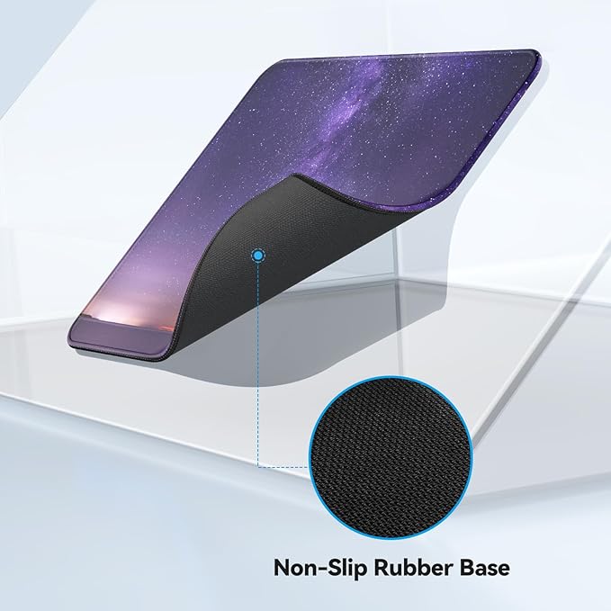 TECKNET Mouse Pad with Anti-fray Stitching, Waterproof Surface & Non-Slip Rubber Base with Stitched Edges Gaming Mouse Mat for Laptop，Compatible with Laser and Optical Mice- Dark Purple Galaxy