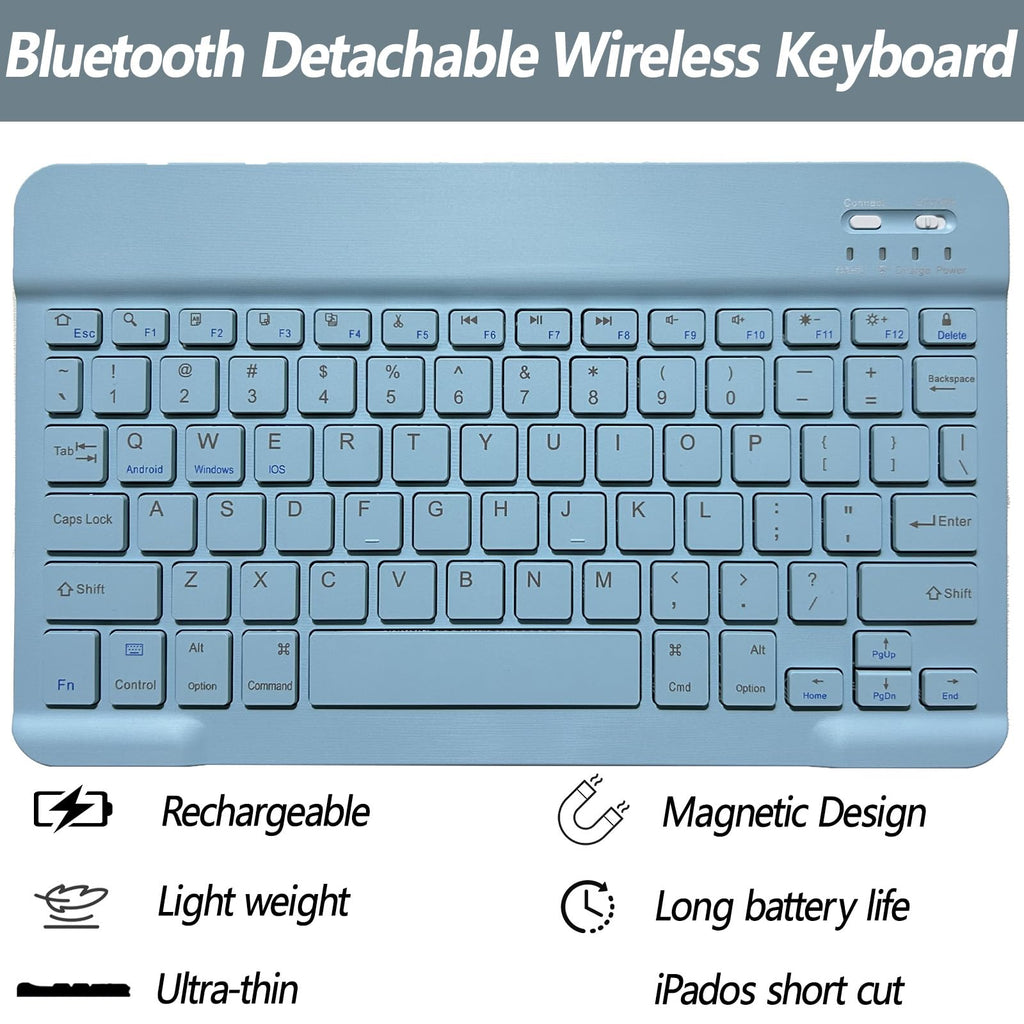 BSBLESS Keyboard Case for iPad 11th 10th Generation - iPad 10th Generation Case with Detachable Wireless Keyboard - Smart Folio Cover with Pencil Holder for 11-inch A16 2025 10.9-inch 2022, Blue