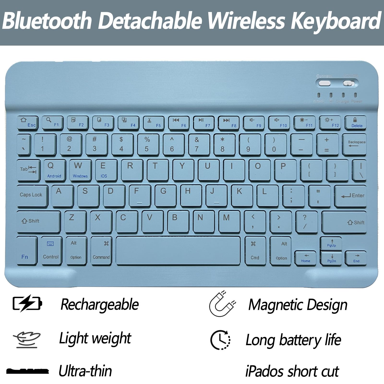 BSBLESS Keyboard Case for iPad 11th 10th Generation - iPad 10th Generation Case with Detachable Wireless Keyboard - Smart Folio Cover with Pencil Holder for 11-inch A16 2025 10.9-inch 2022, Blue