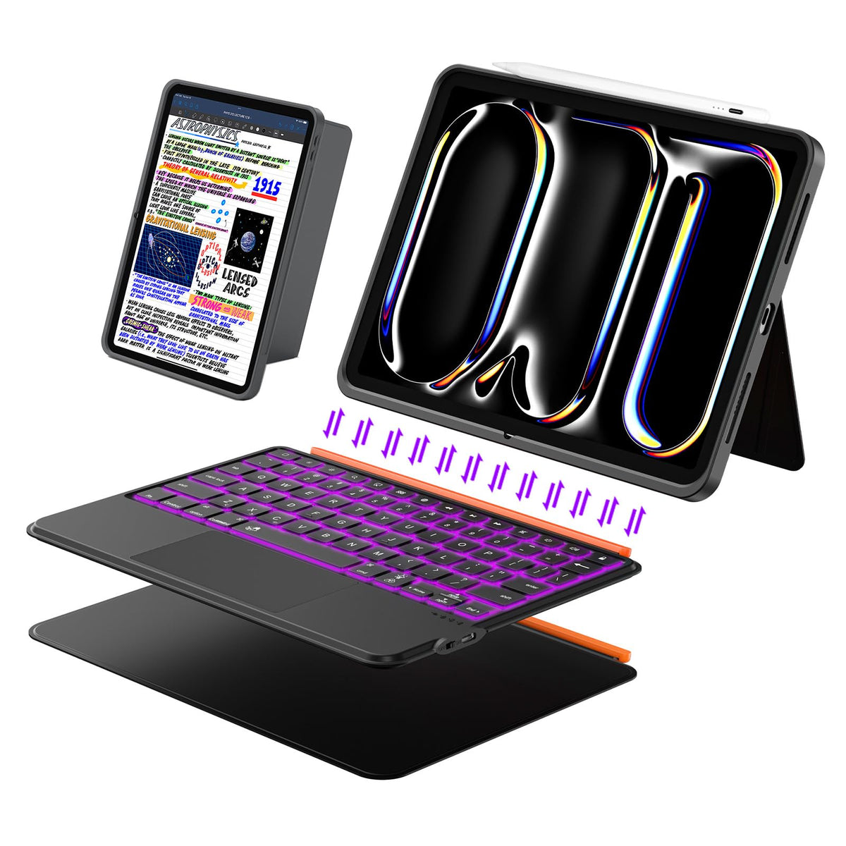 iPad Air 13 inch Case Keyboard (M4/M3/M2, 2026/2025/2024), Wireless Keyboard for Pro 12.9 6/5/4/3rd Gen, Magnetic Detachable with Trackpad, 7-Color Backlit, Landscape/Portrait, Adjustable Stand (Gray)